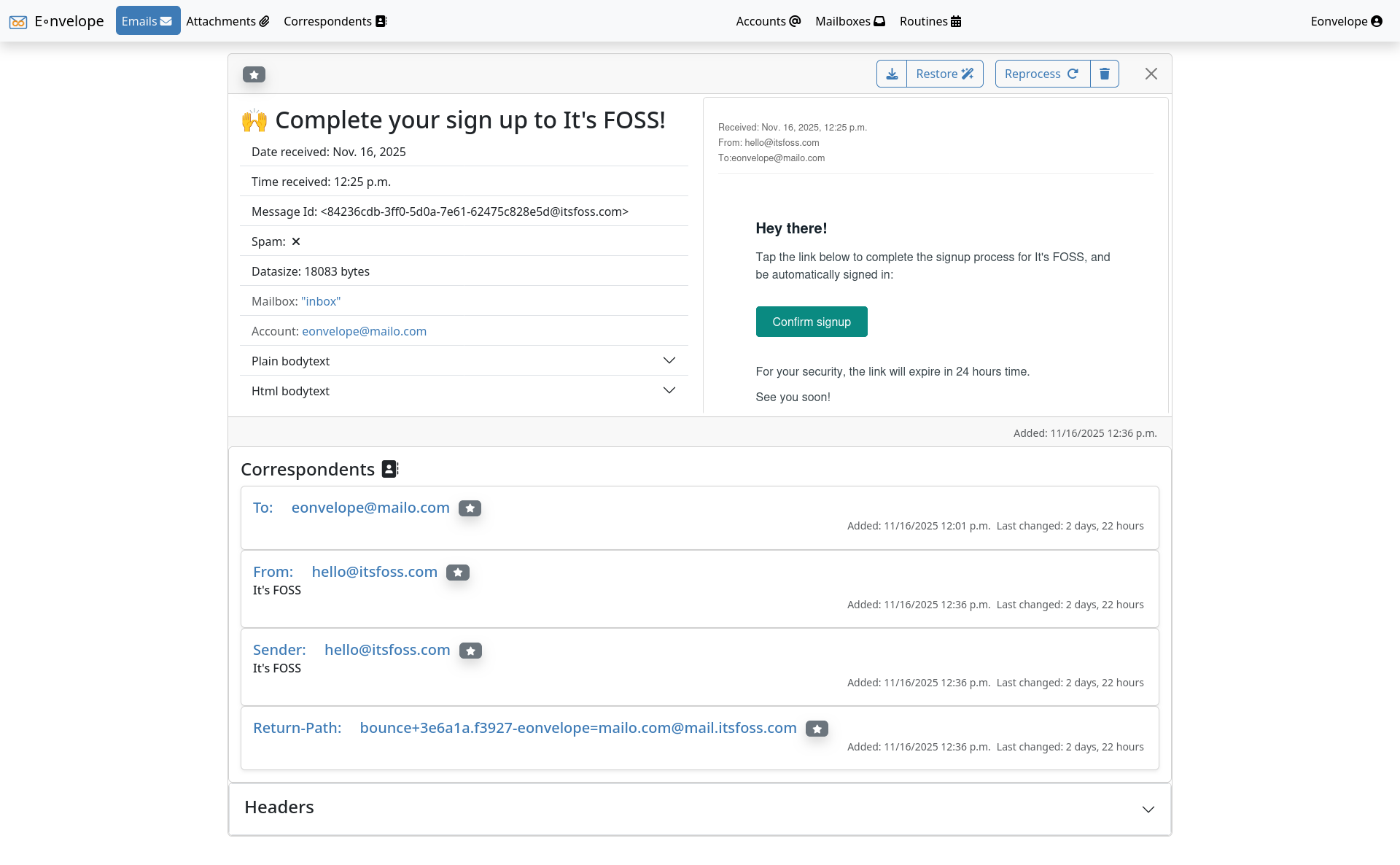 Email detail page screenshot